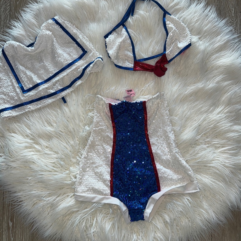 Roma Blue and White Sequin Swimwear